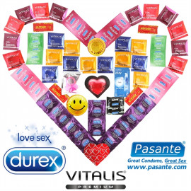 Deluxe Maxi Package - 55 Durex Condoms, Pasante and Vitalis + Lubricant + Vibrating Ring